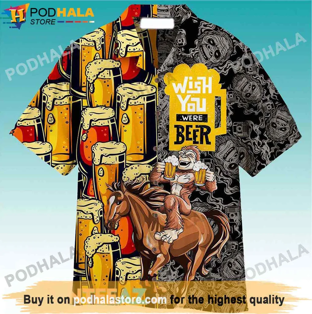 Funny Gorilla Beer Aloha Shirt, Wish You Were Beer Design Hawaiian Shirt For Beer Lovers