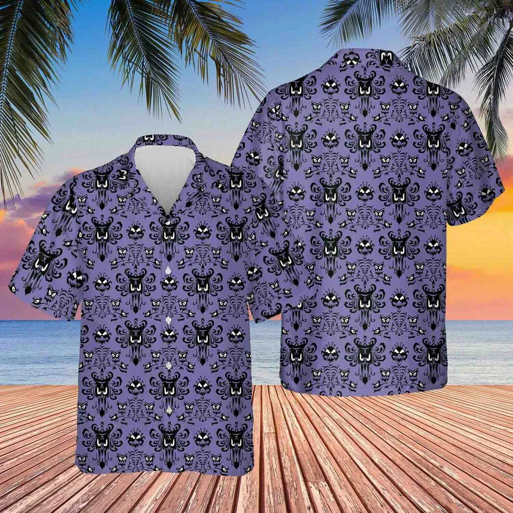Funny Halloween Aloha Shirt, Purple Spooky Design Hawaiian Shirt For Men S 5xl