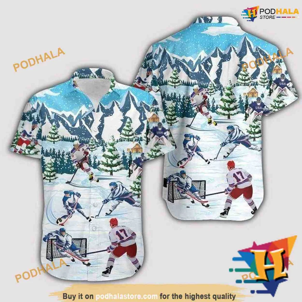 Funny Hockey Christmas Hawaiian Shirt With Vibrant Winter Scene