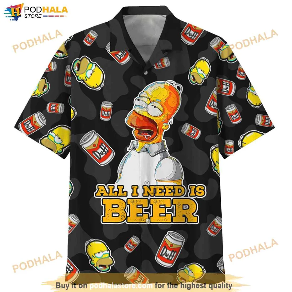 Funny Homer Simpson Hawaiian Shirt, All I Need Is Beer Tropical Tee For Women