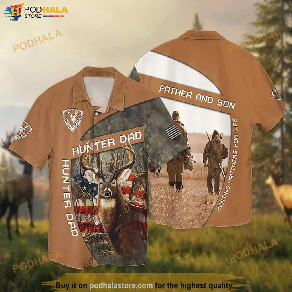 Funny Hunter Dad Hawaiian Shirt, Rustic Deer Graphic For Proud Fathers