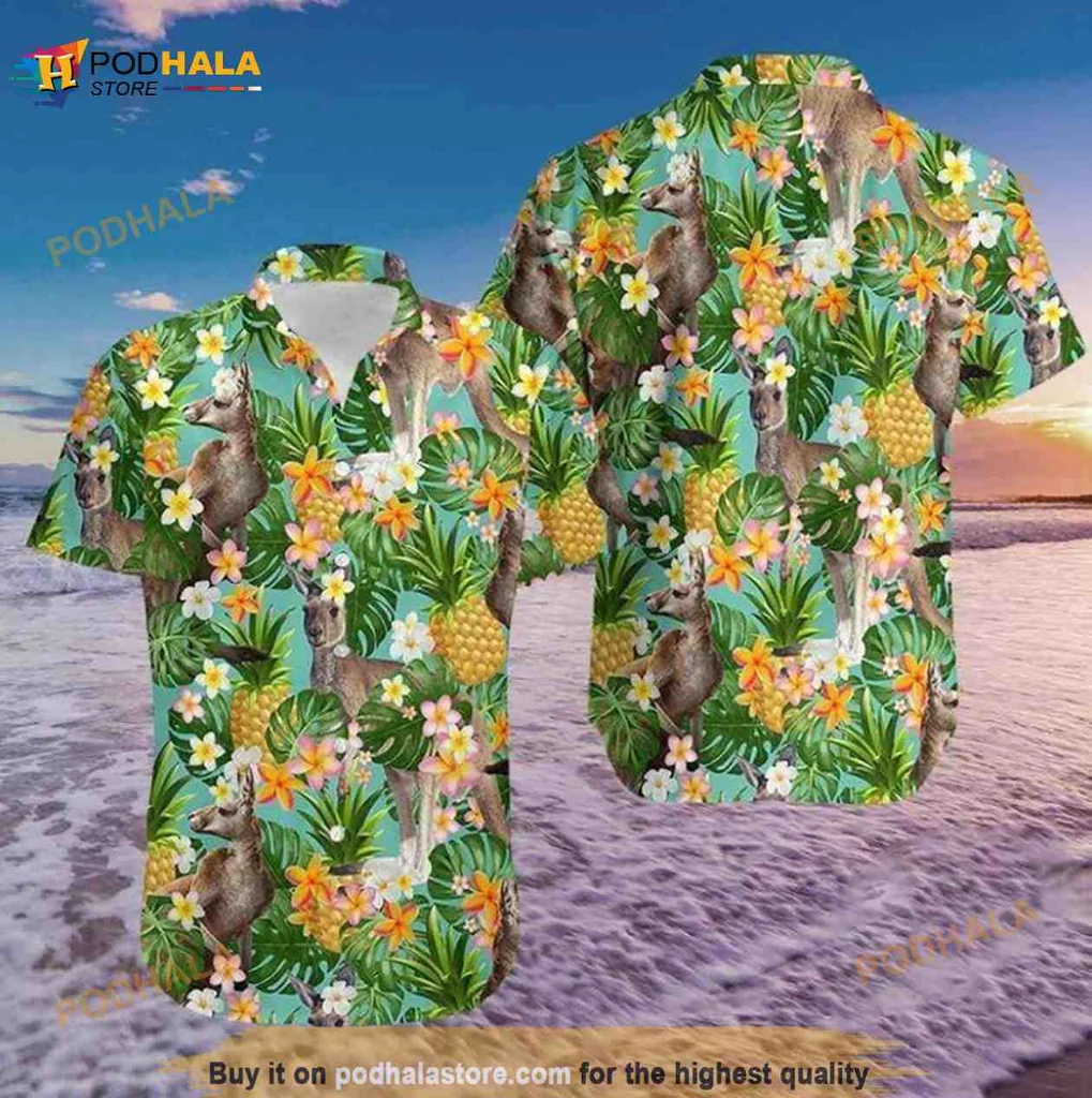 Funny Kangaroo Tropical Hawaiian Shirt With Colorful Floral Design