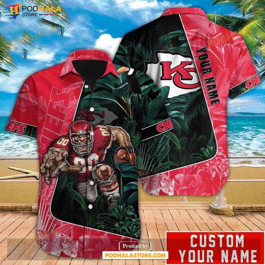 Funny Kansas City Chiefs Hawaiian Shirt, Vibrant Tropical Design With Nfl Colors