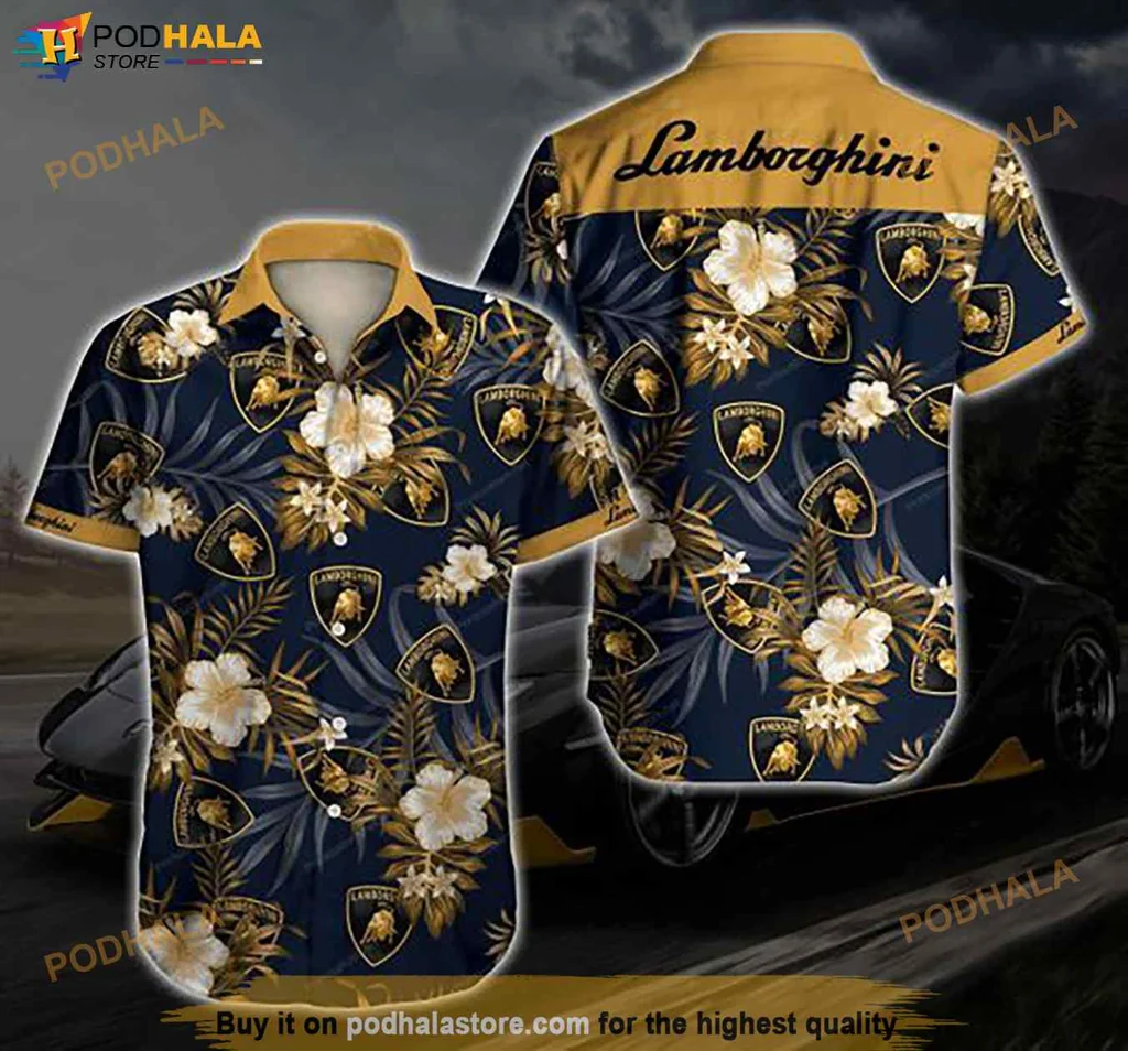 Funny Lamborghini Hawaiian Shirt, Tropical Design With Hibiscus Flowers