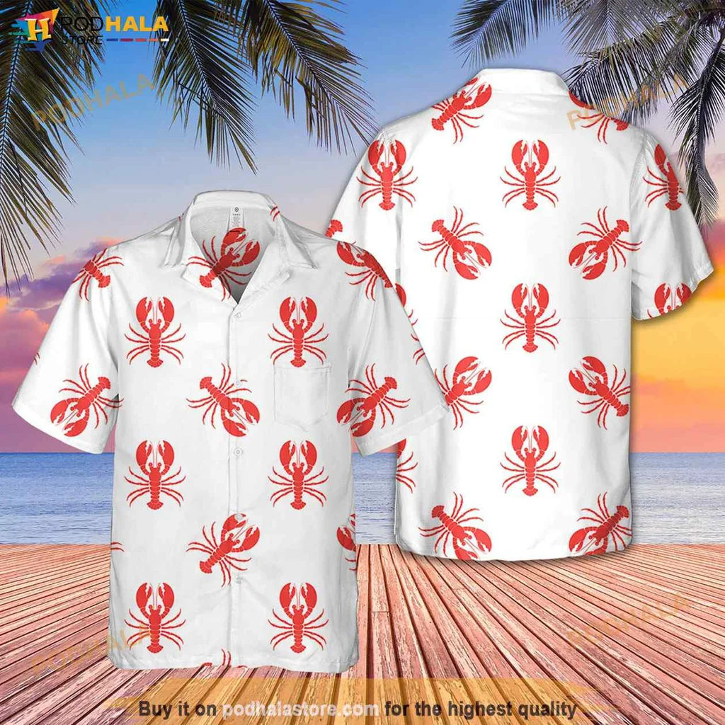 Funny Lobster Lover Hawaiian Shirt, Cartoon Red Lobsters On White Background