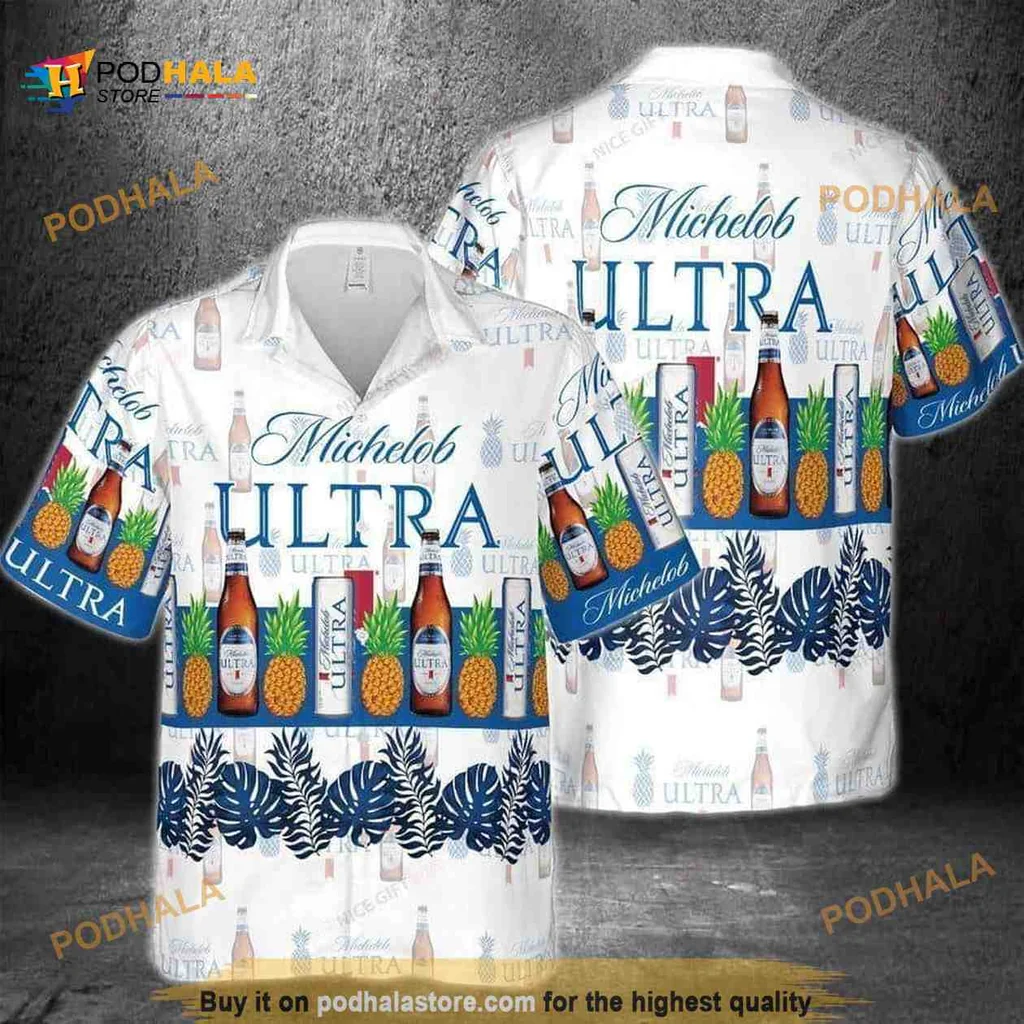 Funny Michelob Ultra Hawaiian Shirt, Tropical Pineapple And Leaf Design
