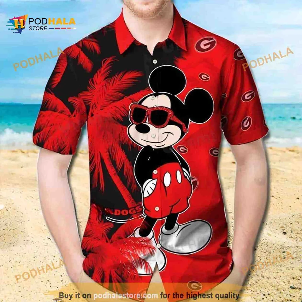Funny Mickey Bulldogs Hawaiian Shirt With Tropical Beach Design