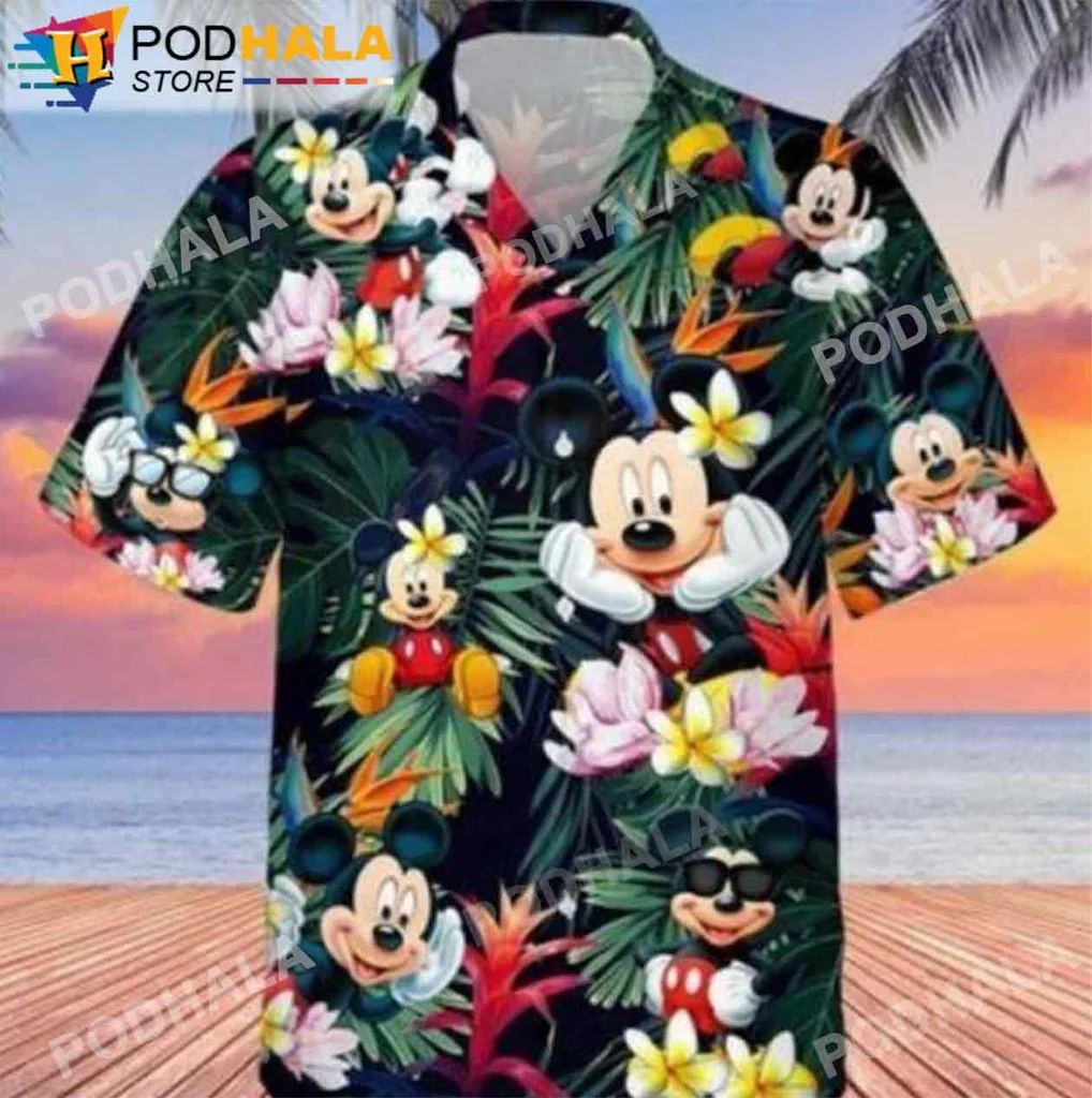 Funny Mickey Mouse Aloha Shirt With Vibrant Tropical Print And Playful Design