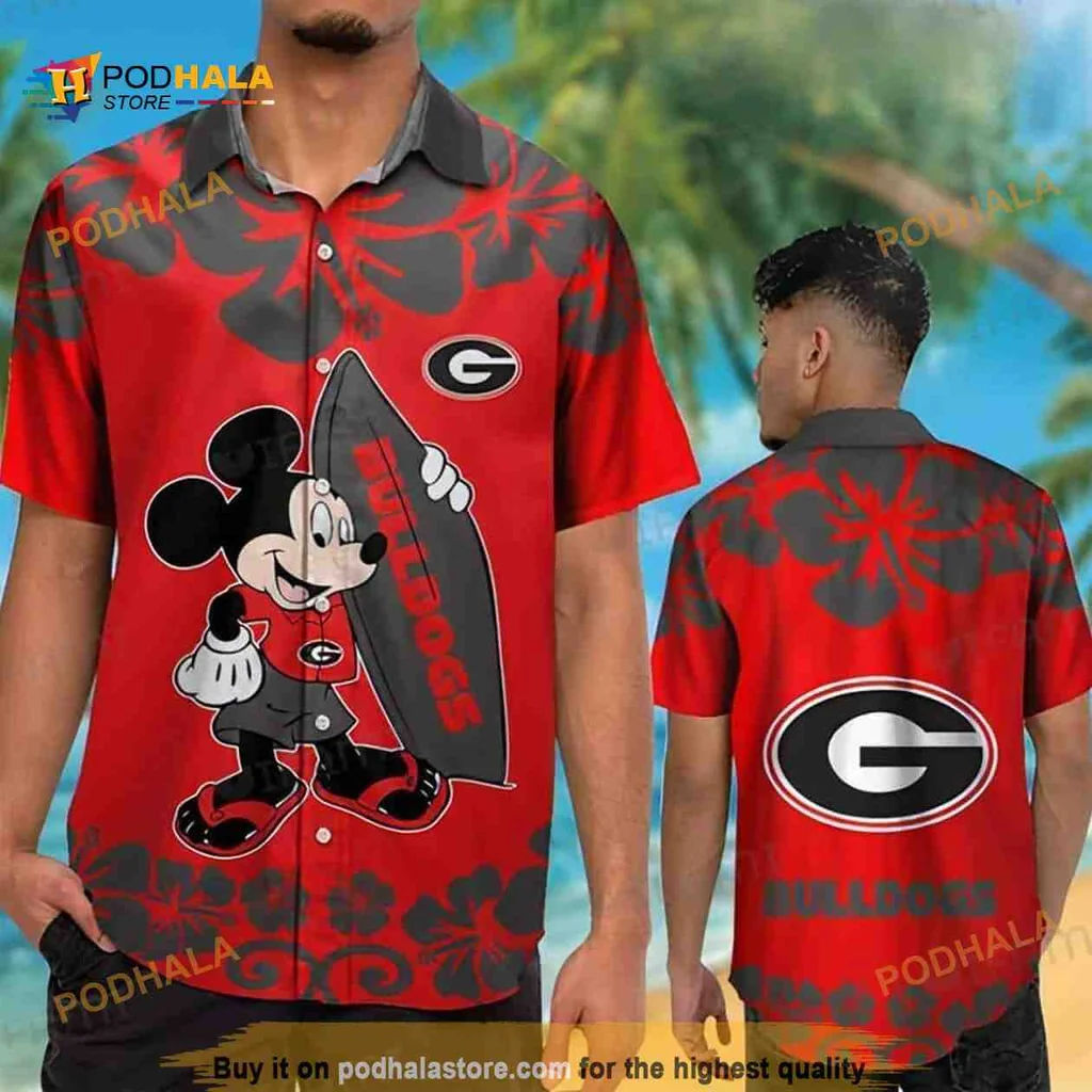 Funny Mickey Mouse Georgia Bulldogs Hawaiian Shirt With Tropical Design