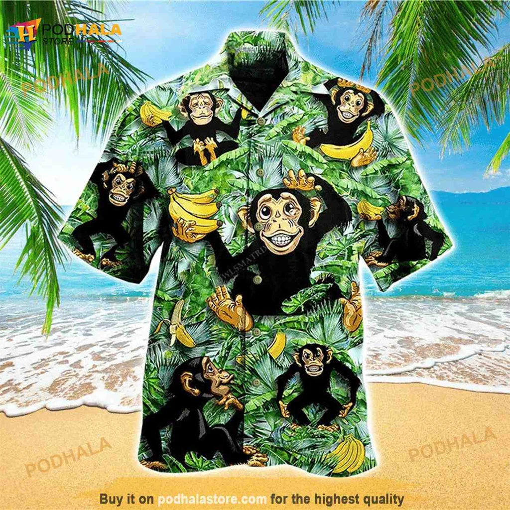 Funny Monkey Banana Hawaiian Shirt With Playful Cartoon Design