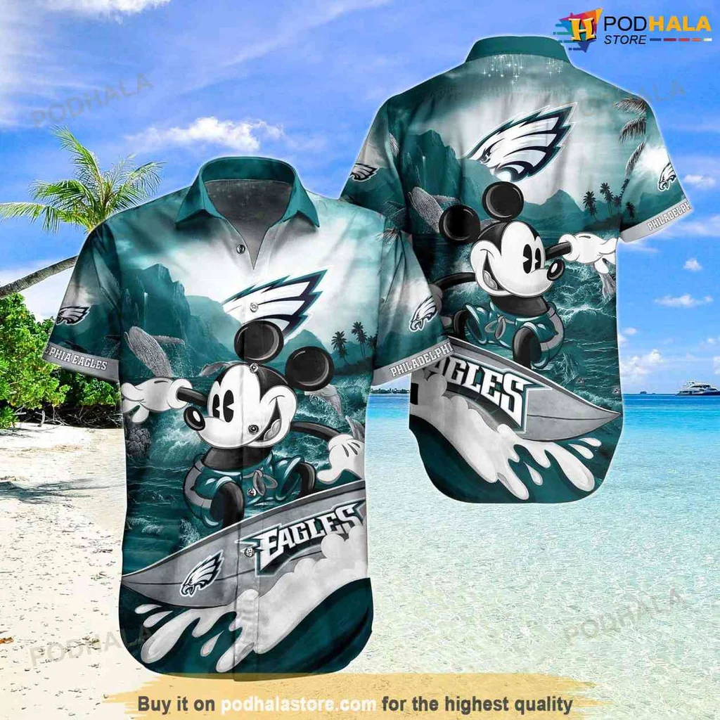 Funny Mouse Surfing Hawaiian Shirt, Philadelphia Eagles Beach Style Tee