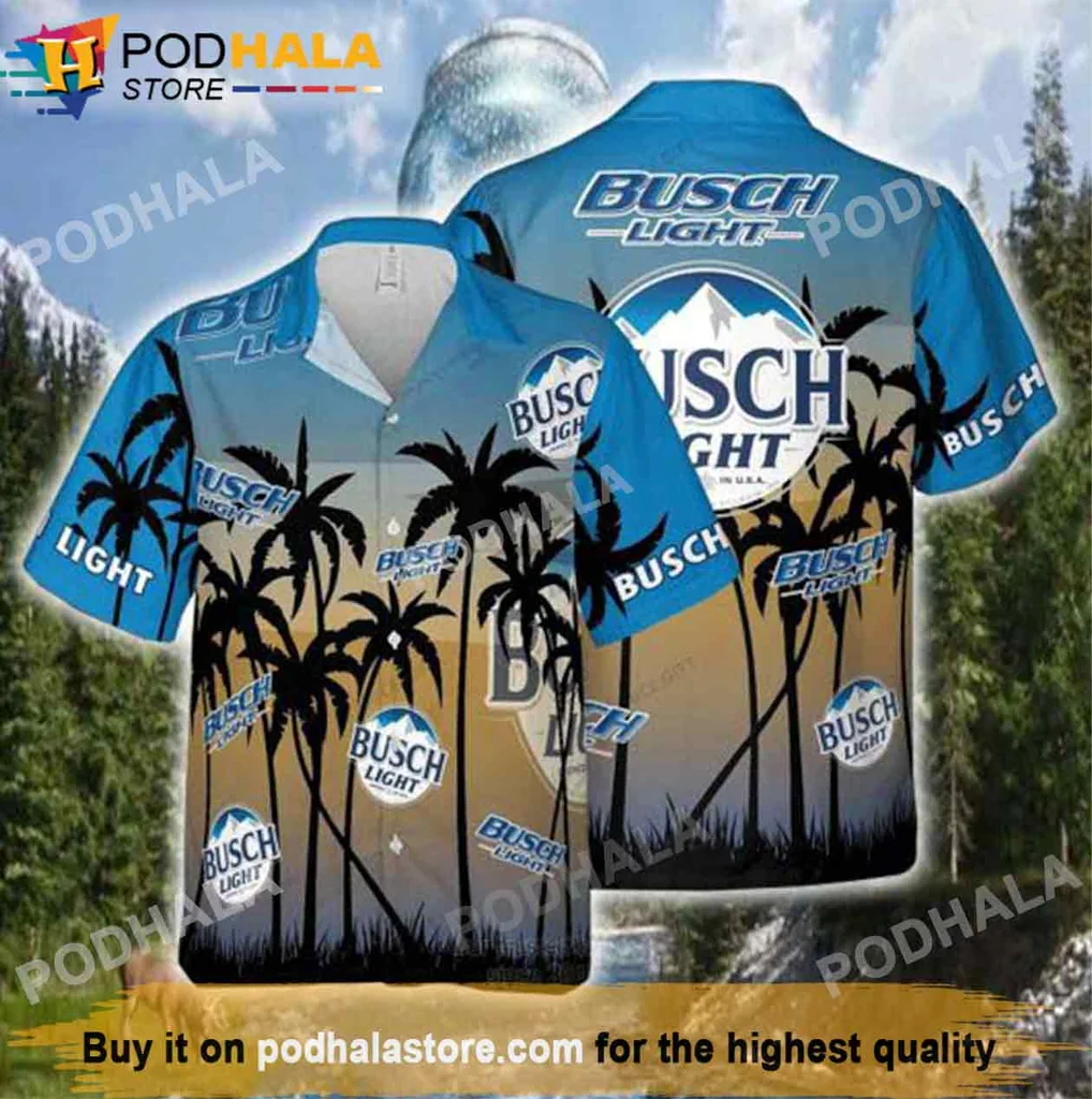 Funny Palm Tree Busch Light Hawaiian Shirt, Sunset Beach Design For Beer Lovers