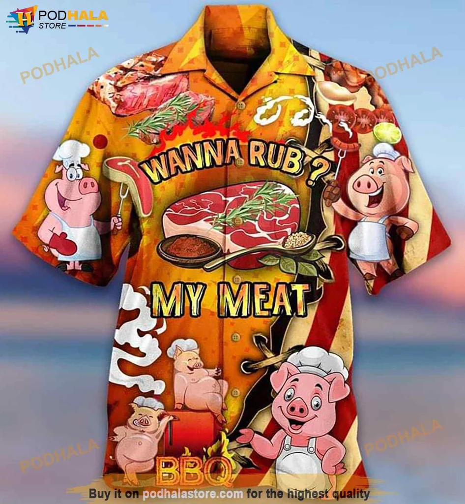 Funny Pig Cooking Hawaiian Shirt With Wanna Rub My Meat Design