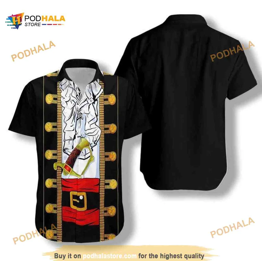 Funny Pirate Halloween Hawaiian Shirt With Ruffled Front And Red Sash