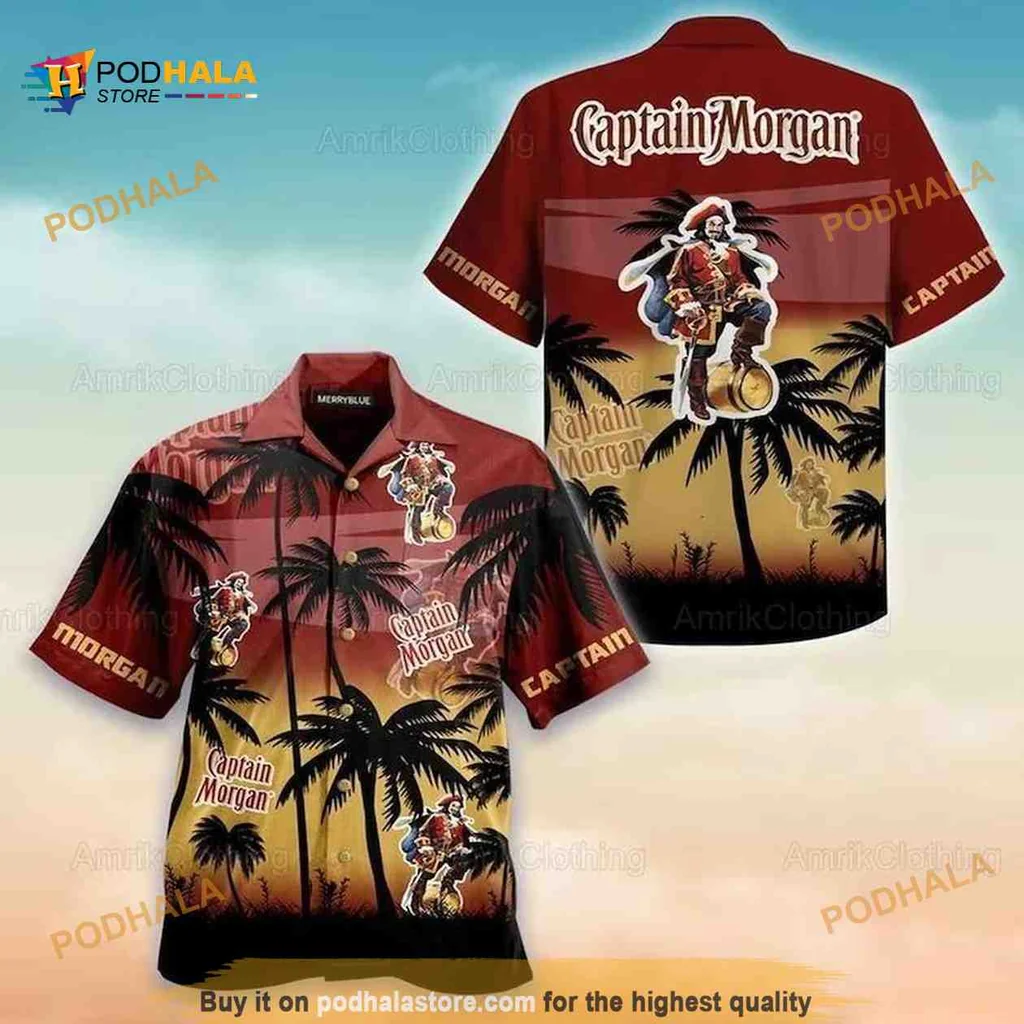 Funny Pirate Tropical Shirt With Captain Morgan Design And Sunset Vibe