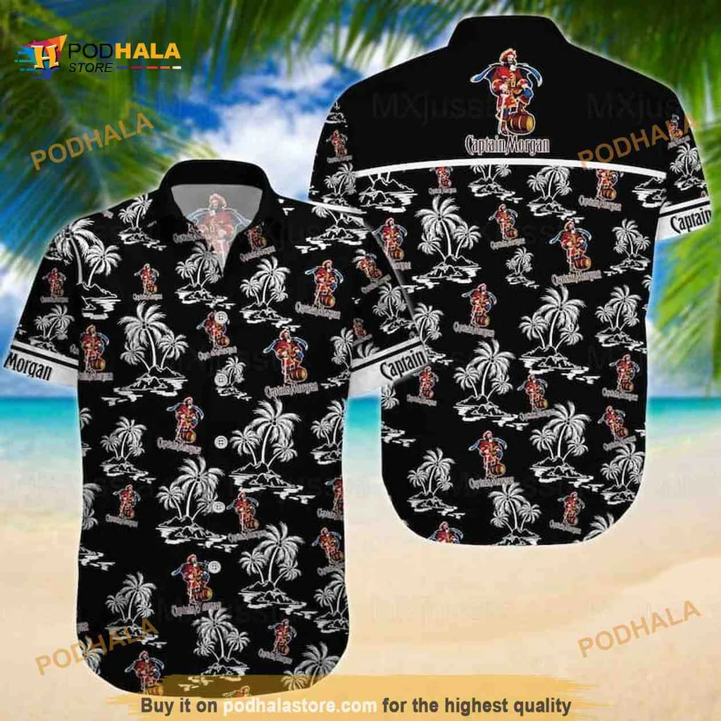 Funny Pirate Tropical Shirt With Cartoon Captain Morgan Design
