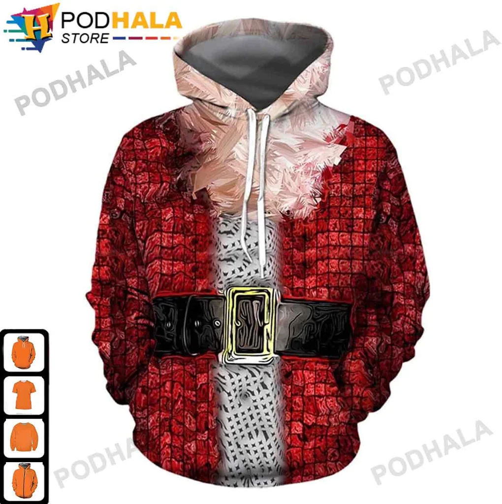 Funny Santa Claus 3d Hoodie With Festive Design And Faux Fur Trim