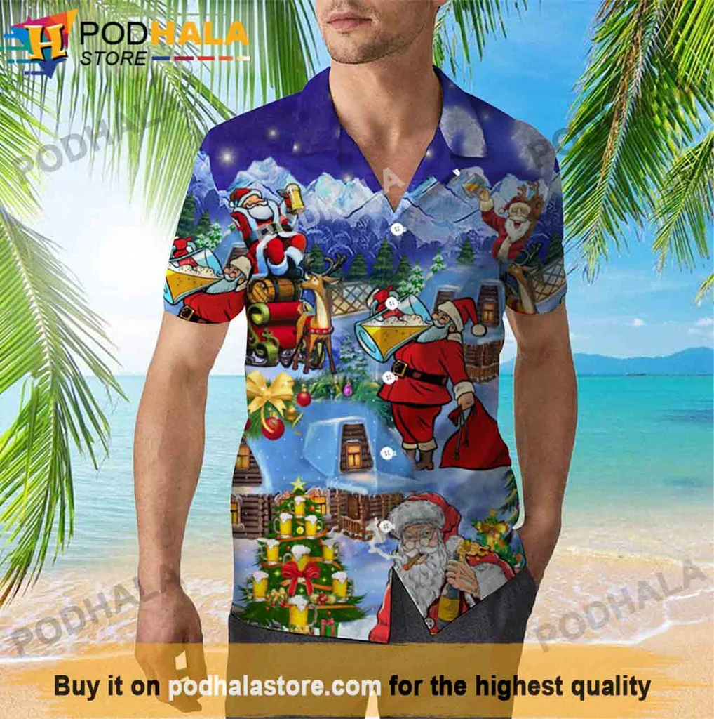 Funny Santa Claus Beer Shirt, Festive Holiday Tee For Beer Lovers