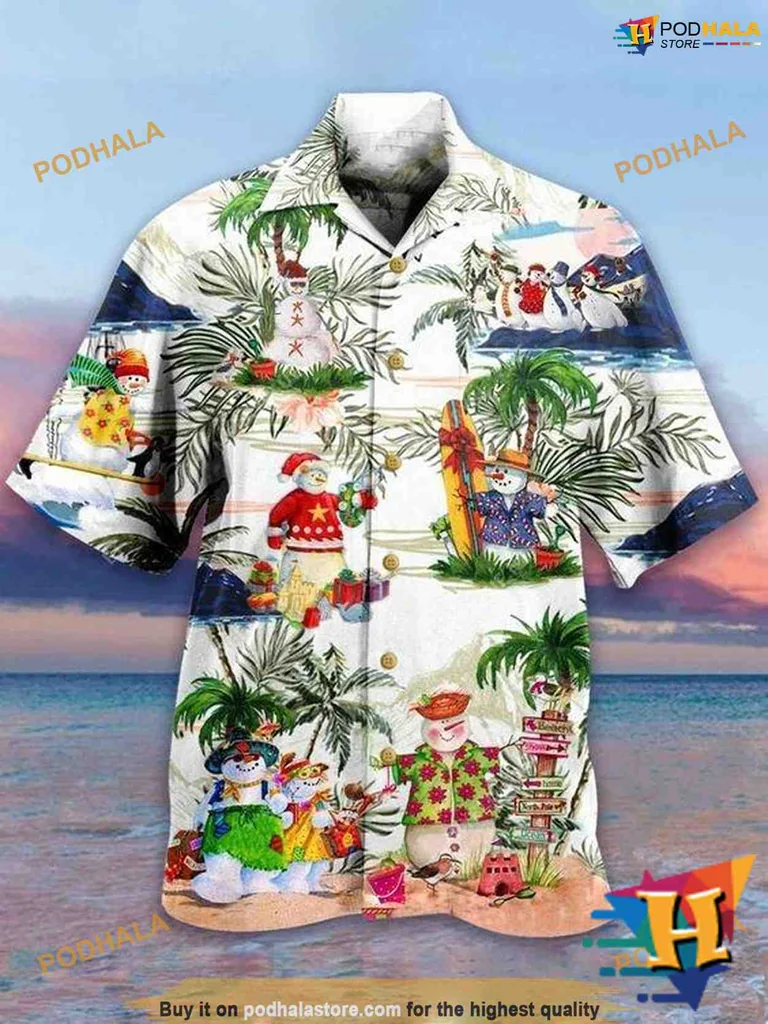Funny Santa Claus Hawaiian Shirt With Surfing And Beach Scenes
