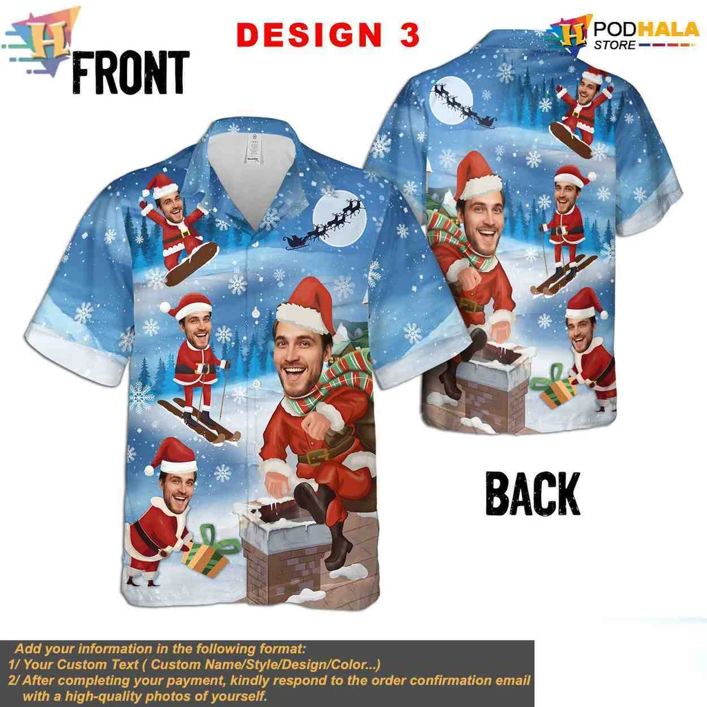 Funny Santa Claus Skiing Hawaiian Shirt, Personalized Christmas Design