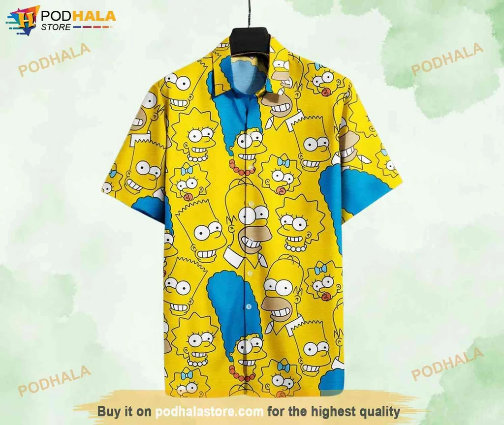 Funny Simpsons Hawaiian Shirt, Vibrant Summer Design Featuring Homer, Marge, Bart, Lisa