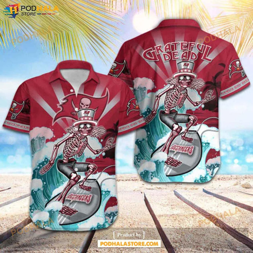 Funny Skeleton Skateboard Hawaiian Shirt, Tampa Bay Buccaneers Surf Design