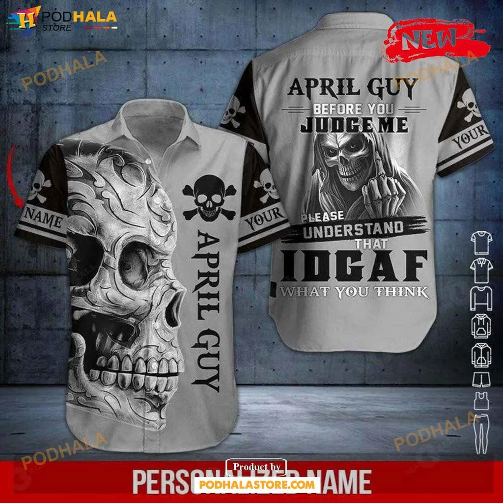 Funny Skull Graphic Hawaiian Shirt, Personalized April Guy Design For Summer Outings