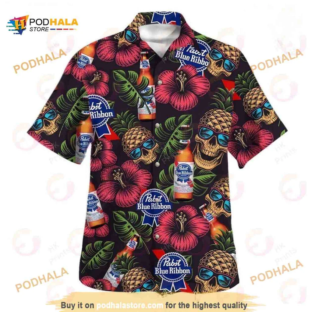 Funny Skull Pineapple Hawaiian Shirt With Hibiscus And Palm Leaves