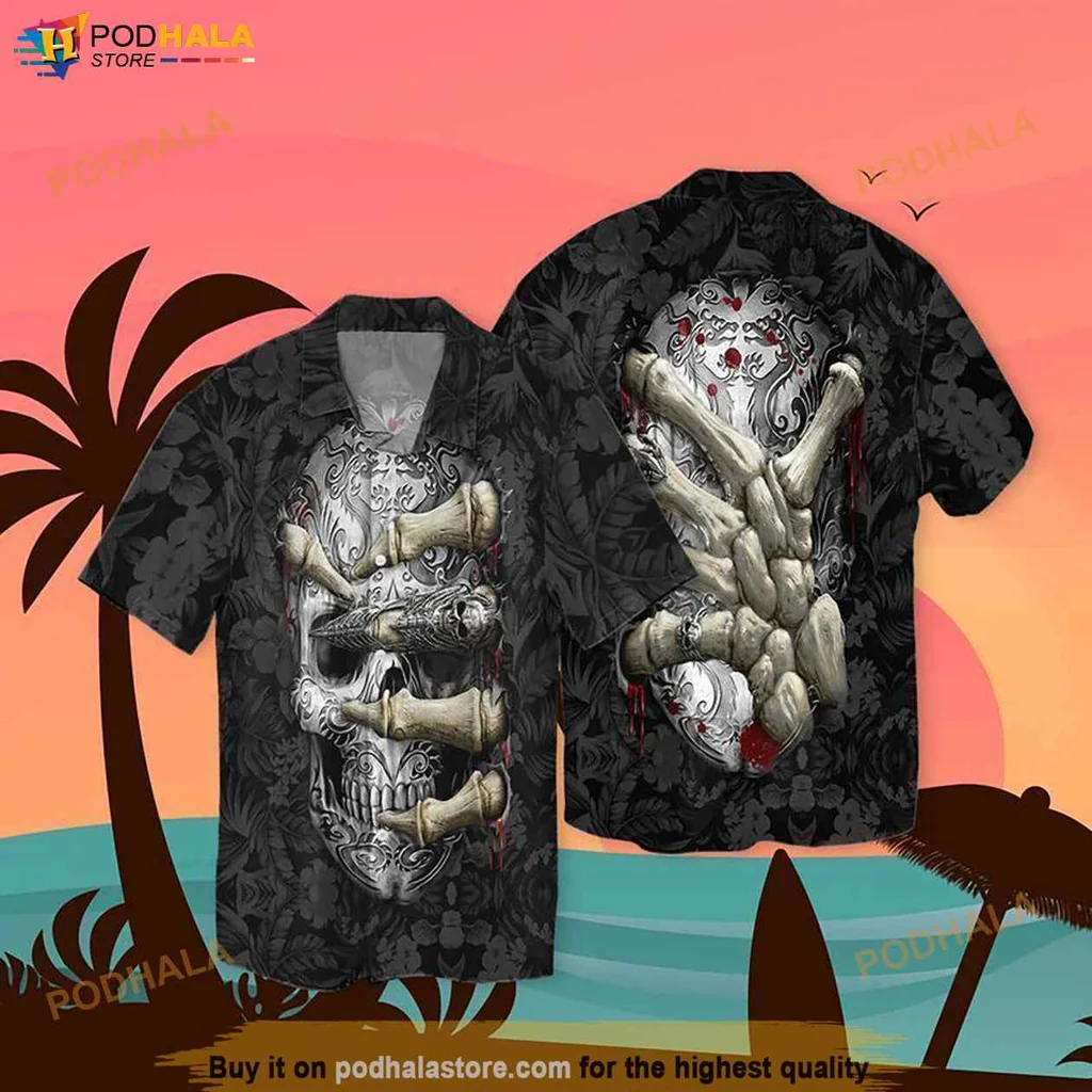 Funny Skull Tropical Hawaiian Shirt, Spooky Tropical Design For Halloween Festivities