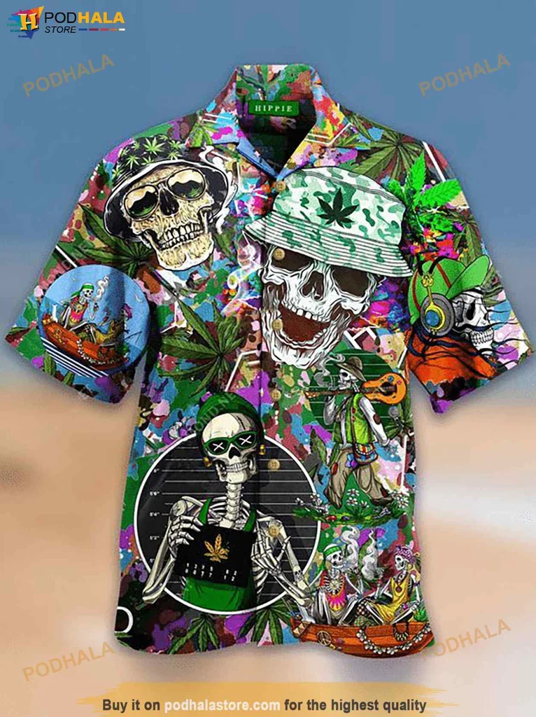 Funny Skulls Tropical Hawaiian Shirt, Vibrant Beachy Design With Sunglasses And Hats