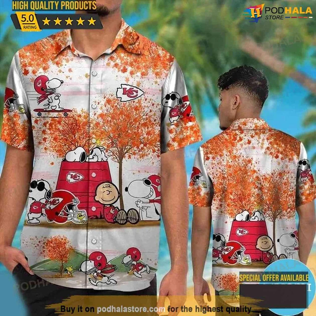 Funny Snoopy Football Hawaiian Shirt, Kansas City Chiefs Design With Woodstock