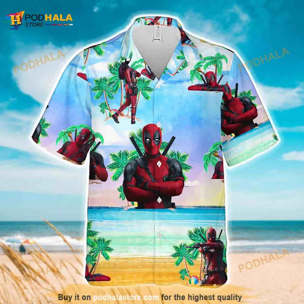 Funny Superhero Hawaiian Shirt With Tropical Beach Scene