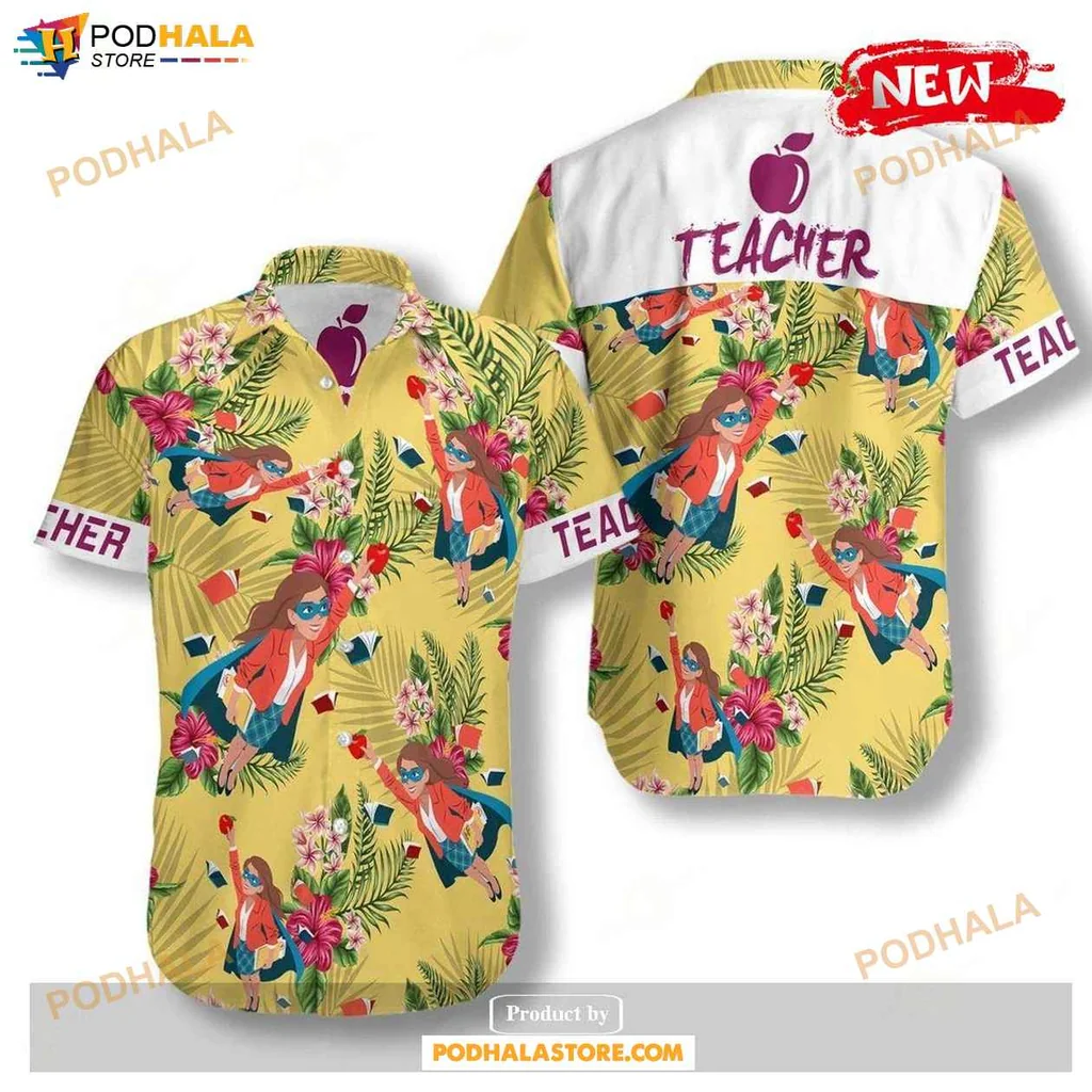 Funny Teacher Aloha Shirt, Vibrant Tropical Design Casual Shirt For Men And Women