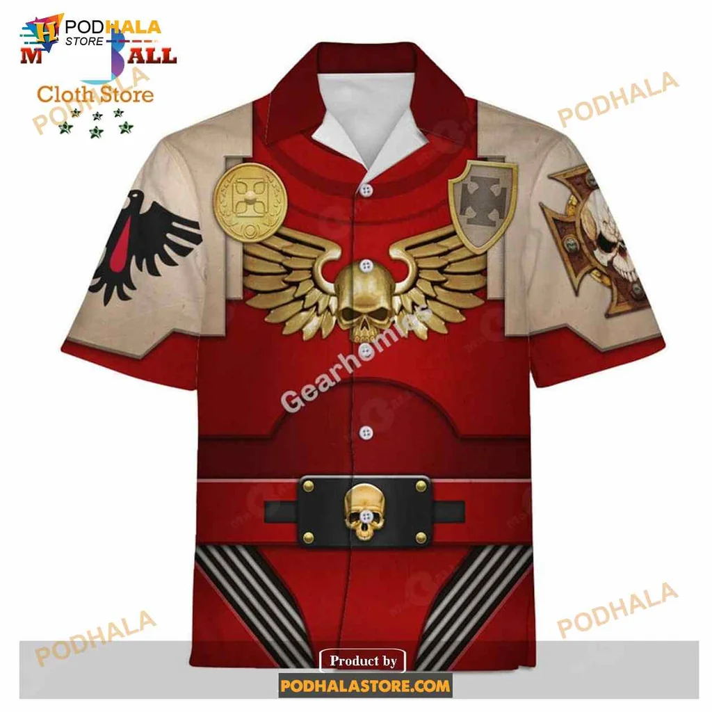 Funny Terminator Armor Hawaiian Shirt With Skull Emblem And Golden Wings