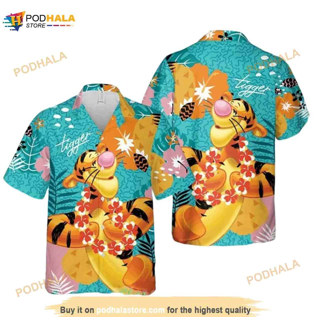Funny Tigger Hawaiian Shirt With Colorful Tropical Flowers