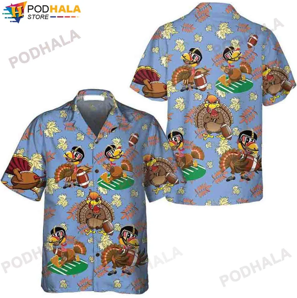 Funny Turkey Football Tropical Shirt, Whimsical Thanksgiving Design With Cartoon Turkeys Funny Turkey Football Tropical Shirt, Whimsical Thanksgiving Design With Cartoon Turkeys