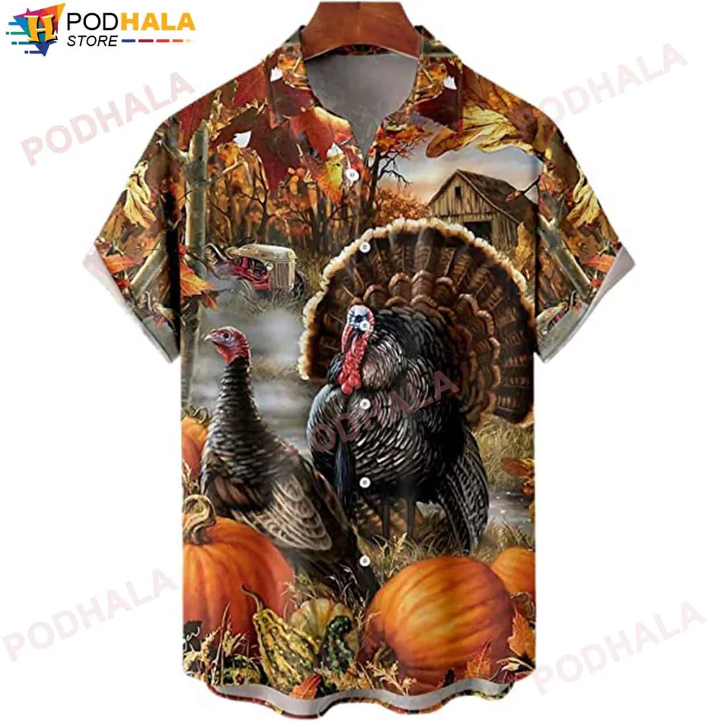 Funny Turkey Thanksgiving Aloha Shirt, Vibrant Autumn Turkey Design For Family Gatherings