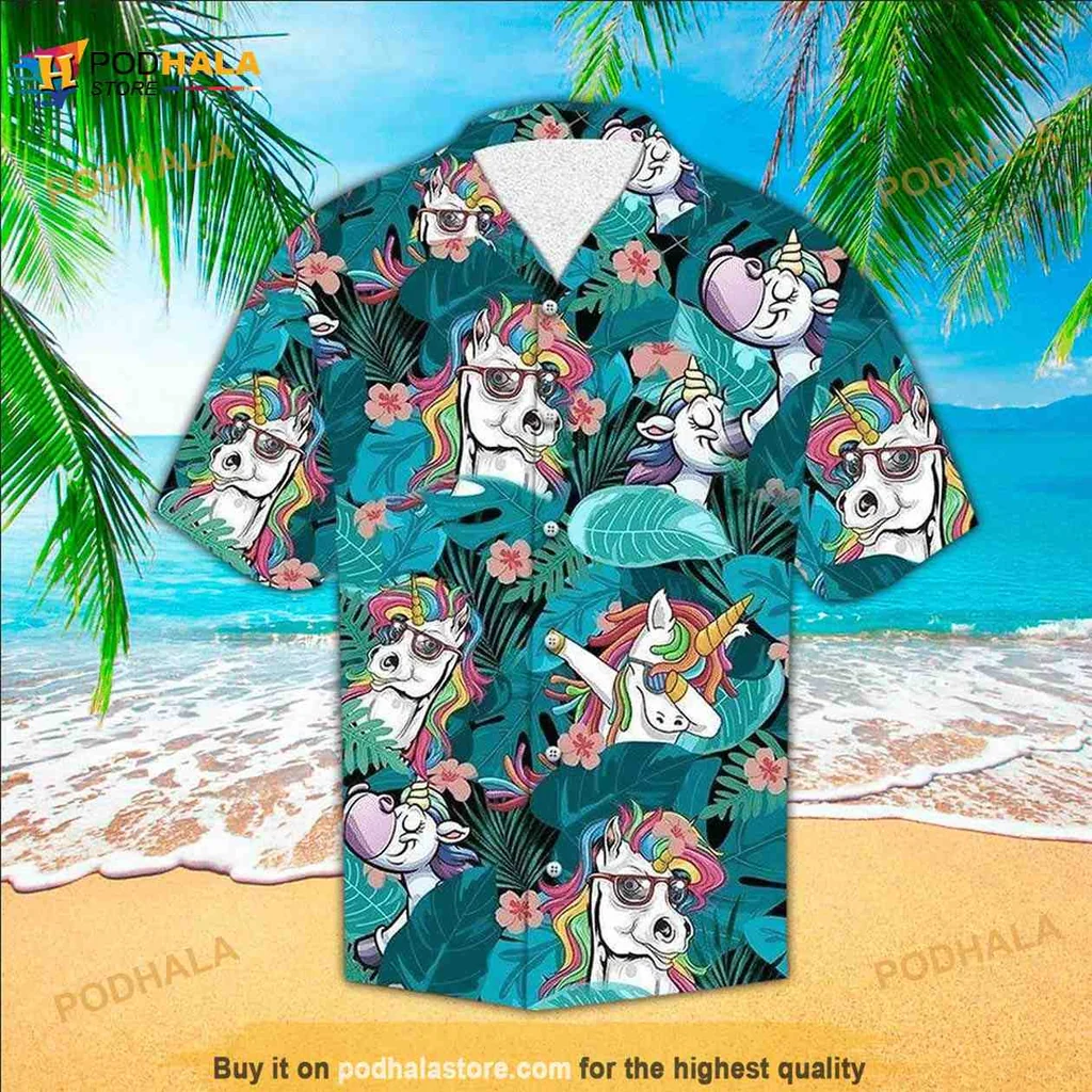 Funny Unicorn Tropical Hawaiian Shirt With Colorful Cartoon Design