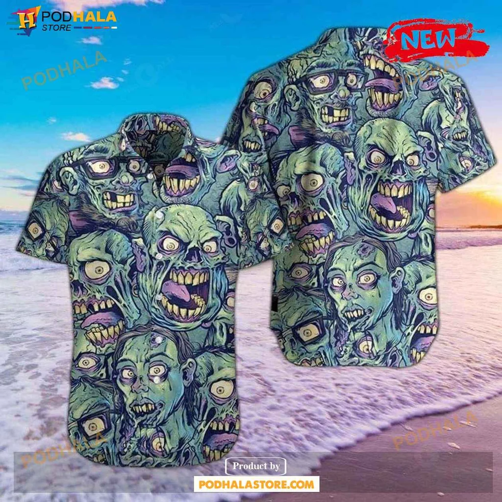 Funny Zombie Aloha Shirt, Vibrant Green Tropical Design For Summer Fun
