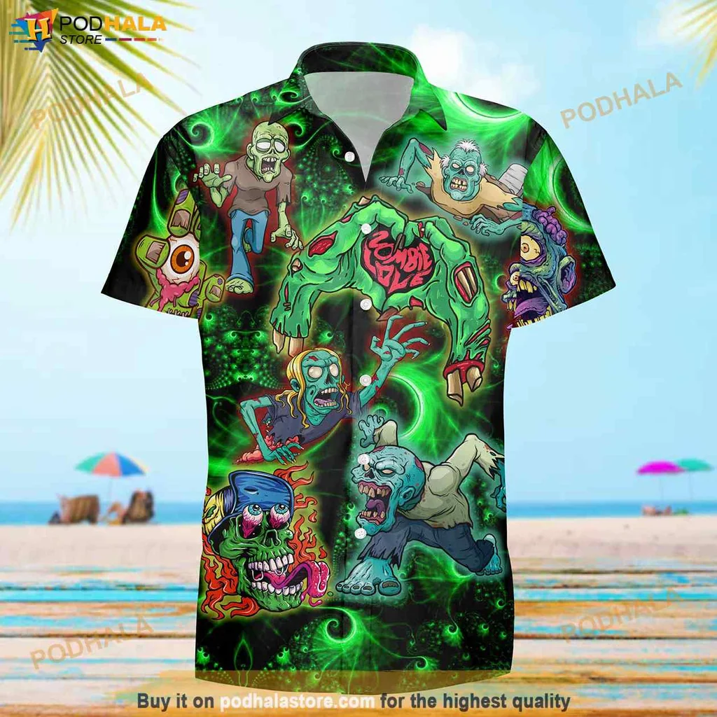 Funny Zombie Hawaiian Shirt, Vibrant Cartoon Design For Zombie Lovers And Halloween Parties