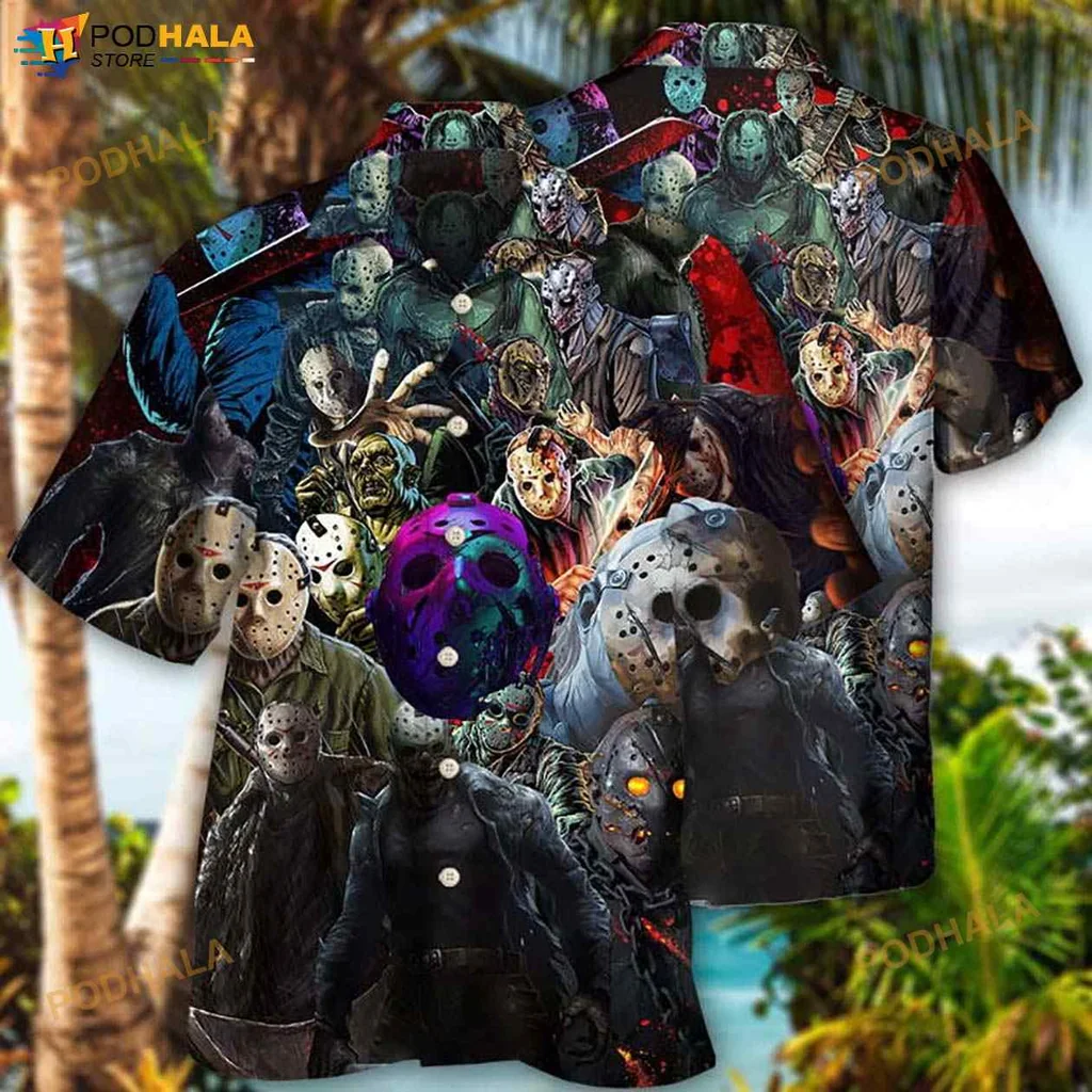 Funny Zombie Hawaiian Shirt With Chaotic Horror Design And Colorful Masks