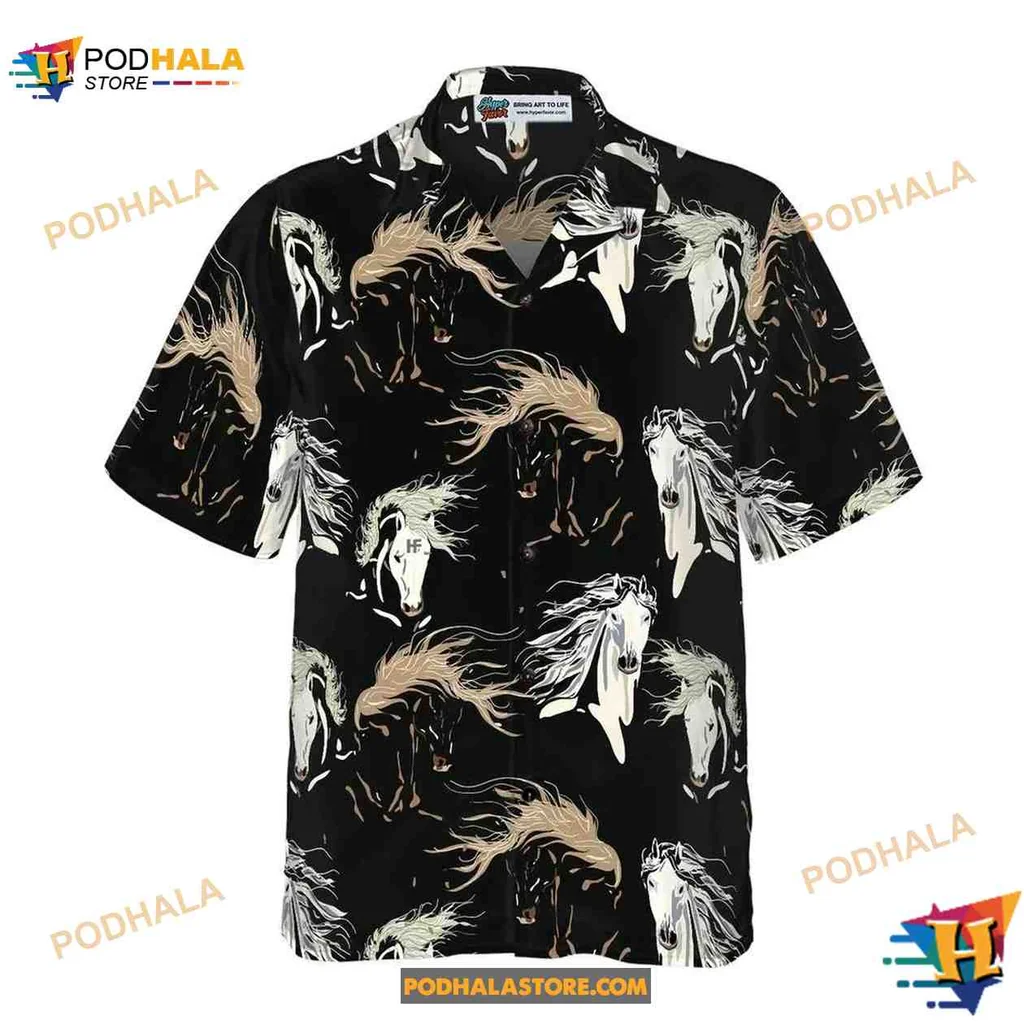 Galloping Horse Aloha Shirt Featuring Dynamic Equestrian Design