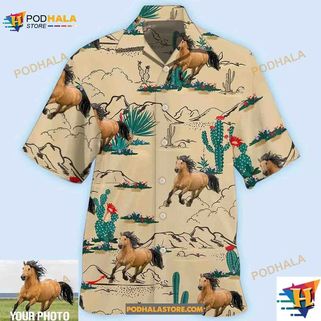 Galloping Horses Desert Hawaiian Shirt, Equestrian Adventure Apparel