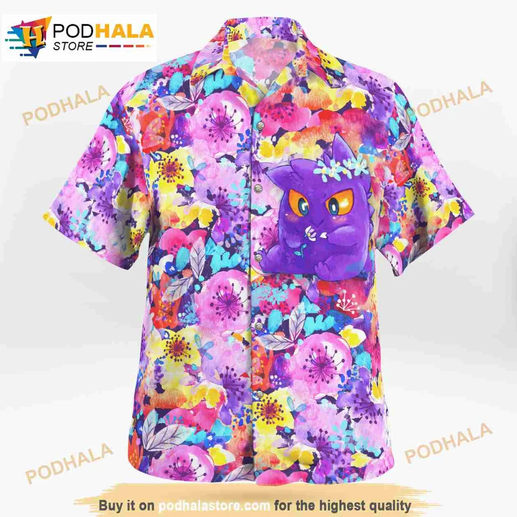 Gengar Floral Hawaiian Shirt With Colorful Summer Design