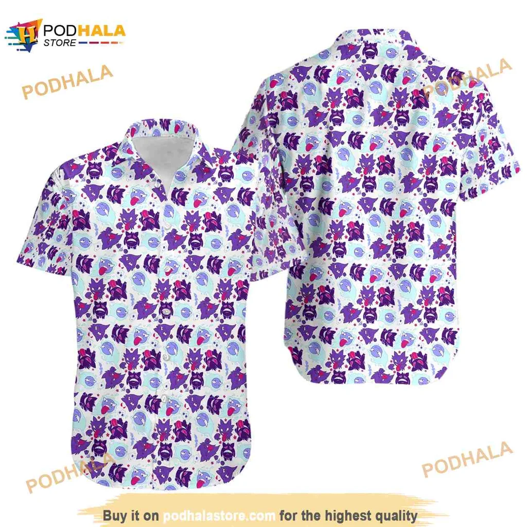 Gengar Haunter Gastly Hawaiian Shirt With Vibrant Pokémon Pattern