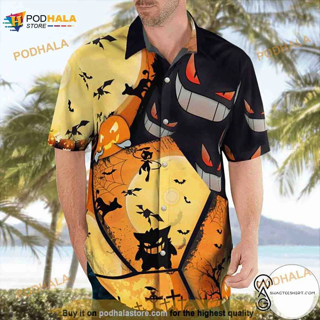 Gengar Pokemon Halloween Aloha Shirt With Spooky Design
