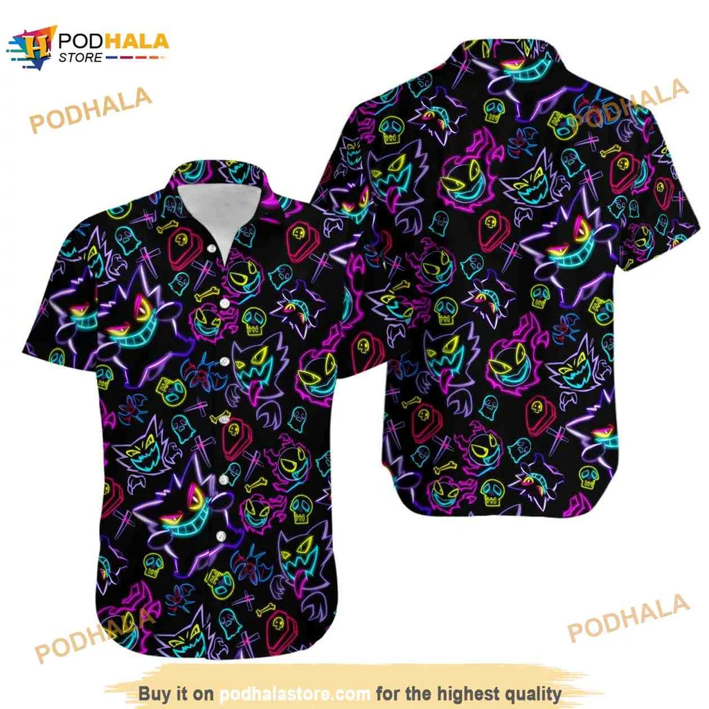 Gengar Pokemon Hawaiian Shirt, Vibrant All Over Print With Cartoon Characters