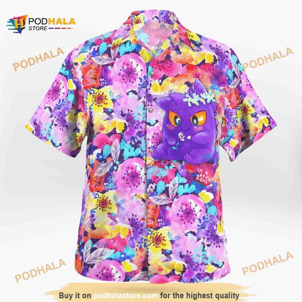 Gengar Summer Floral Hawaiian Shirt With Playful Design And Vibrant Colors