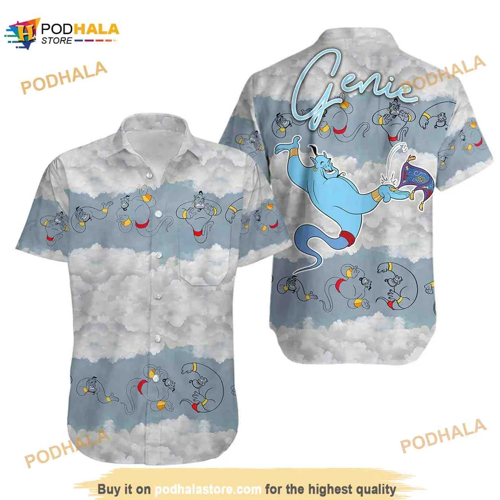 Genie Aladdin Floral Hawaiian Shirt With Playful Beach Pattern