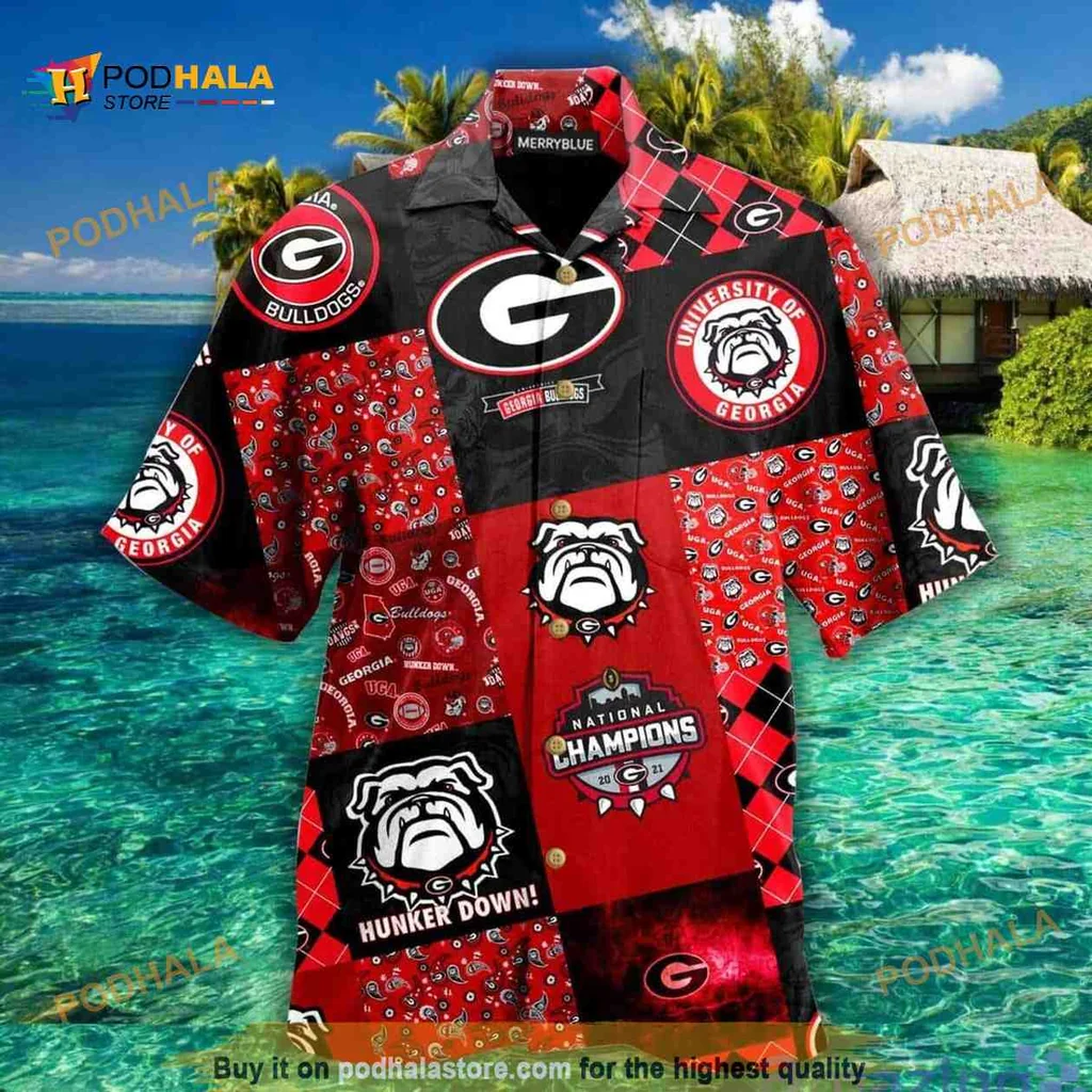 Georgia Bulldogs Aloha Shirt, Hunker Down National Champions Design